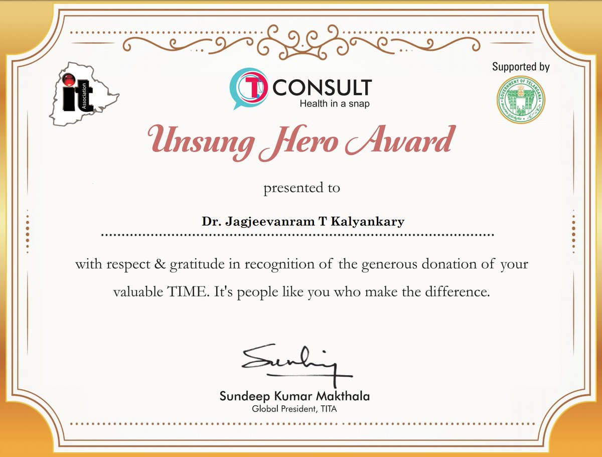 TconsultApp's tweet photo. Heartfelt thanks &amp; Congratulations to #DrJagjeevanramTKalyankary Garu!! 

@MoHFW_INDIA @PMOIndia @TelanganaCMO @TelanganaIT @sundeepmakthala @IndiaDigithon @Eatala_Rajender https://t.co/cq8dZTX2Uf