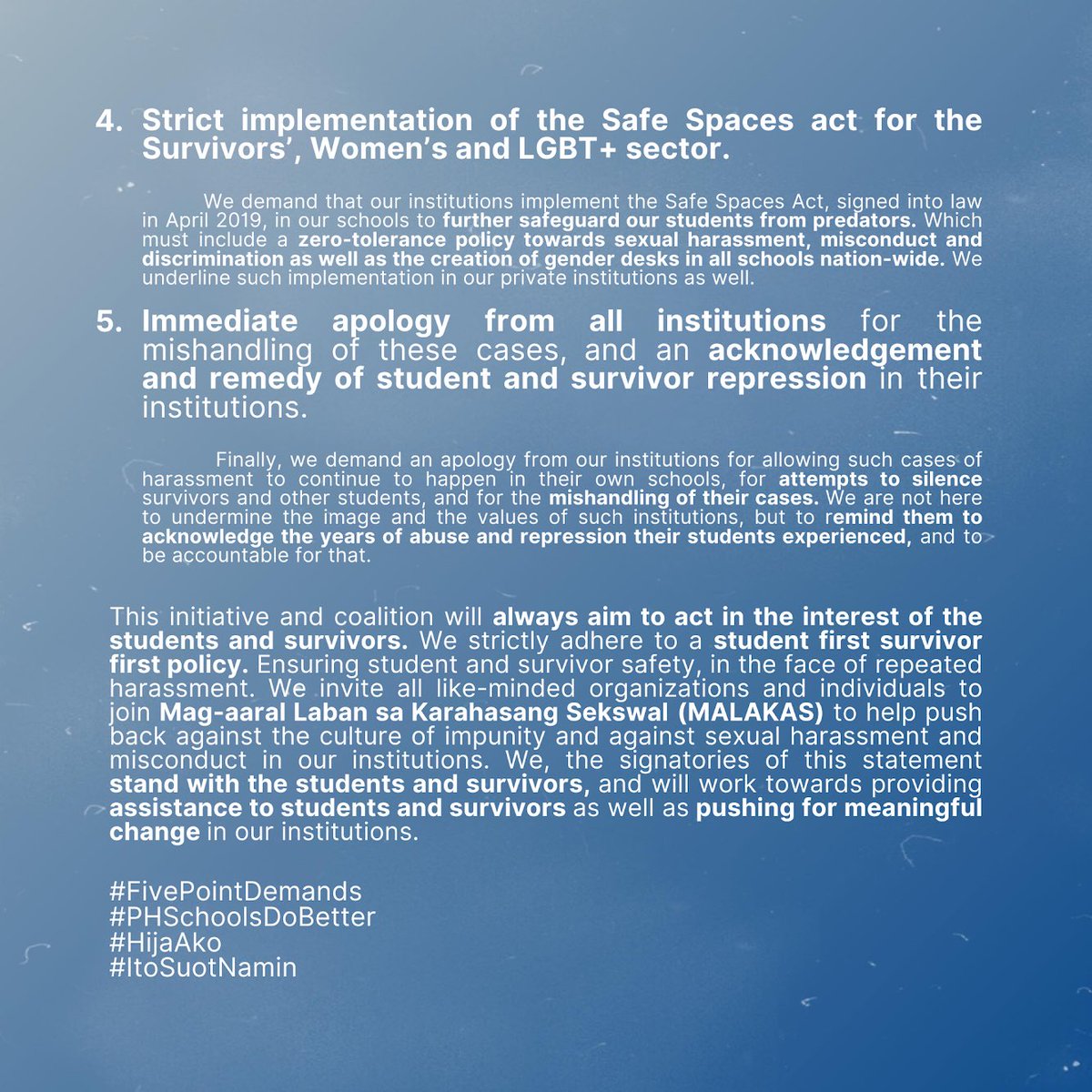 KPLKatipunanSHS's tweet photo. Kabataan Partylist Katipunan Senior High School strongly condemns ALL acts of sexual harassment, misconduct and discrimination in our schools. We as a member of MALAKAS, urge our institutions to protect their students from sexual harassment, misconduct and discrimination. (1/2) https://t.co/BFeLTGXO19