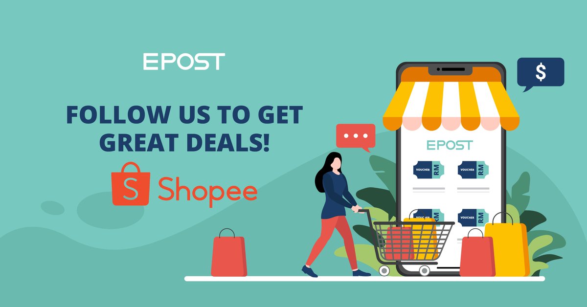 epost_my's tweet photo. Don't forget to follow us on Shopee to enjoy great deals and vouchers! 

Link: https://t.co/FkxLiEBYaP

#epost #greatdeals #ecommerce #epostmalaysia https://t.co/1ZUskbxwiH