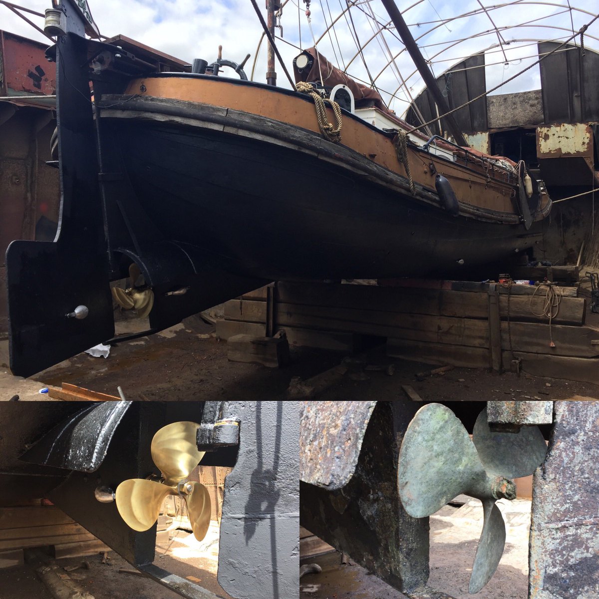 Built in 1879 this Dutch barge shows it’s never too old for a restoration and nice new #sterngear and #propellers #dutchbarge #boatrestoration
