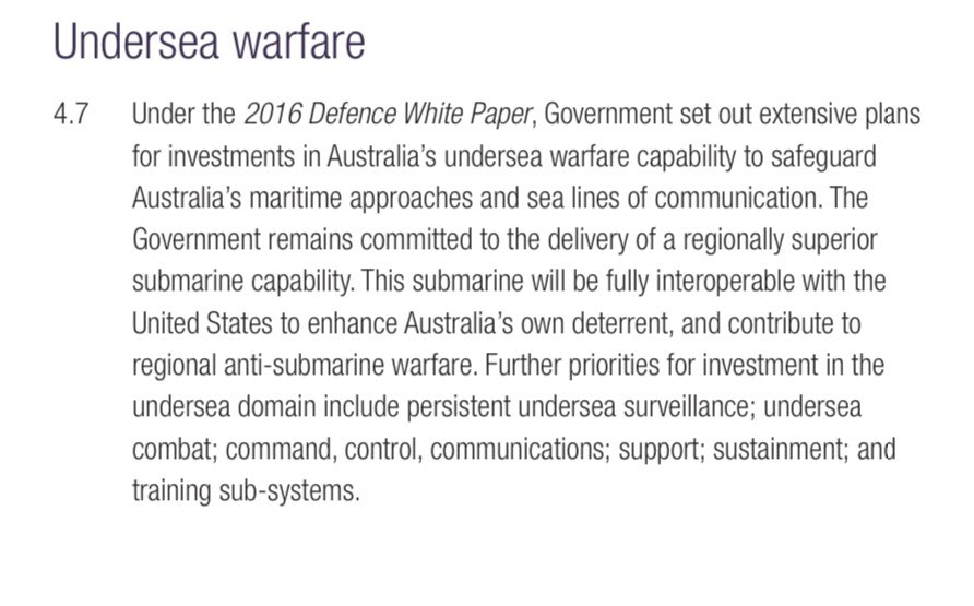Also an increased focus on ‘undersea warfare’, where much of the regional arms race seems likely to be taking place. The submarine program is but one facet of an undersea warfare system that seeks to own our subsurface approaches.