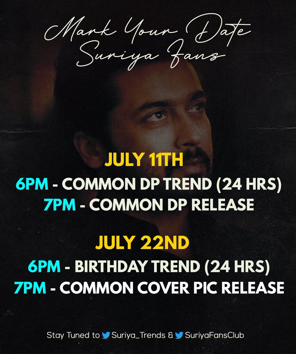 Top 4 Advance Birthday Wishes Tag In #Kollywood 🙏

 1. #SuriyaBdayFestIn50Days 2.2M

2. #1MonthForVijayBdayBash 1.8M

3. #DhanushBdayMonthBegins 888k

4. IDOL AJITH BDAY IN 24D 500K+ 

Im Waiting For CDP🔥

#SooraraiPottru