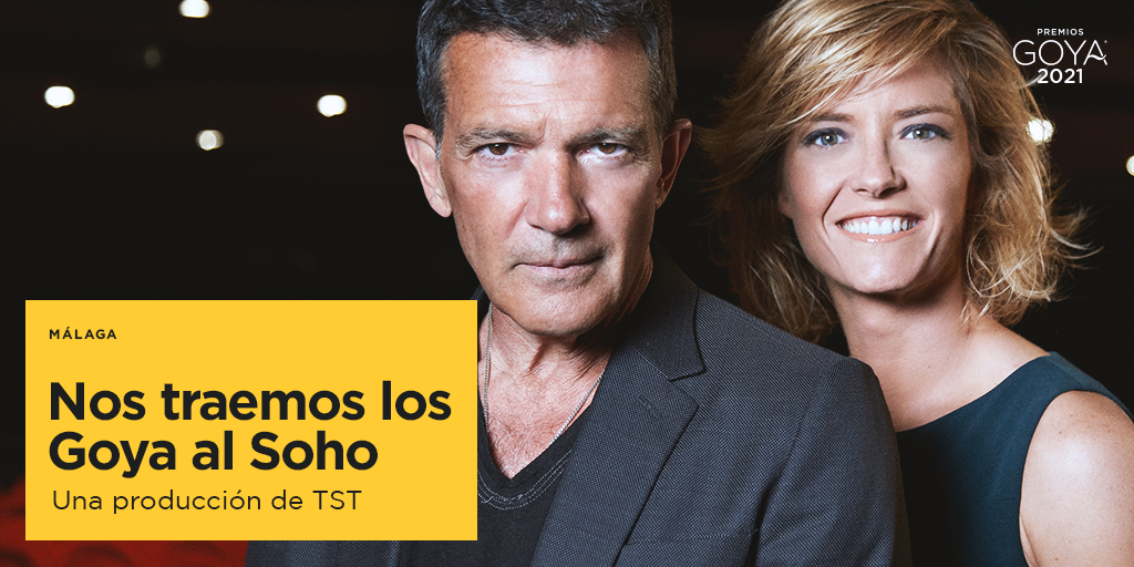 TeatroDelSoho's tweet photo. Muy contentos de anunciar que el #TeatrodelSoho @caixabank acogerá la próxima edición de los @PremiosGoya. Y además, @antoniobanderas y @MariaCasado_TV conducirán y dirigirán la gala producida por Teatro Soho TV. #premiosGoya2021 https://t.co/PBM02oOKXa