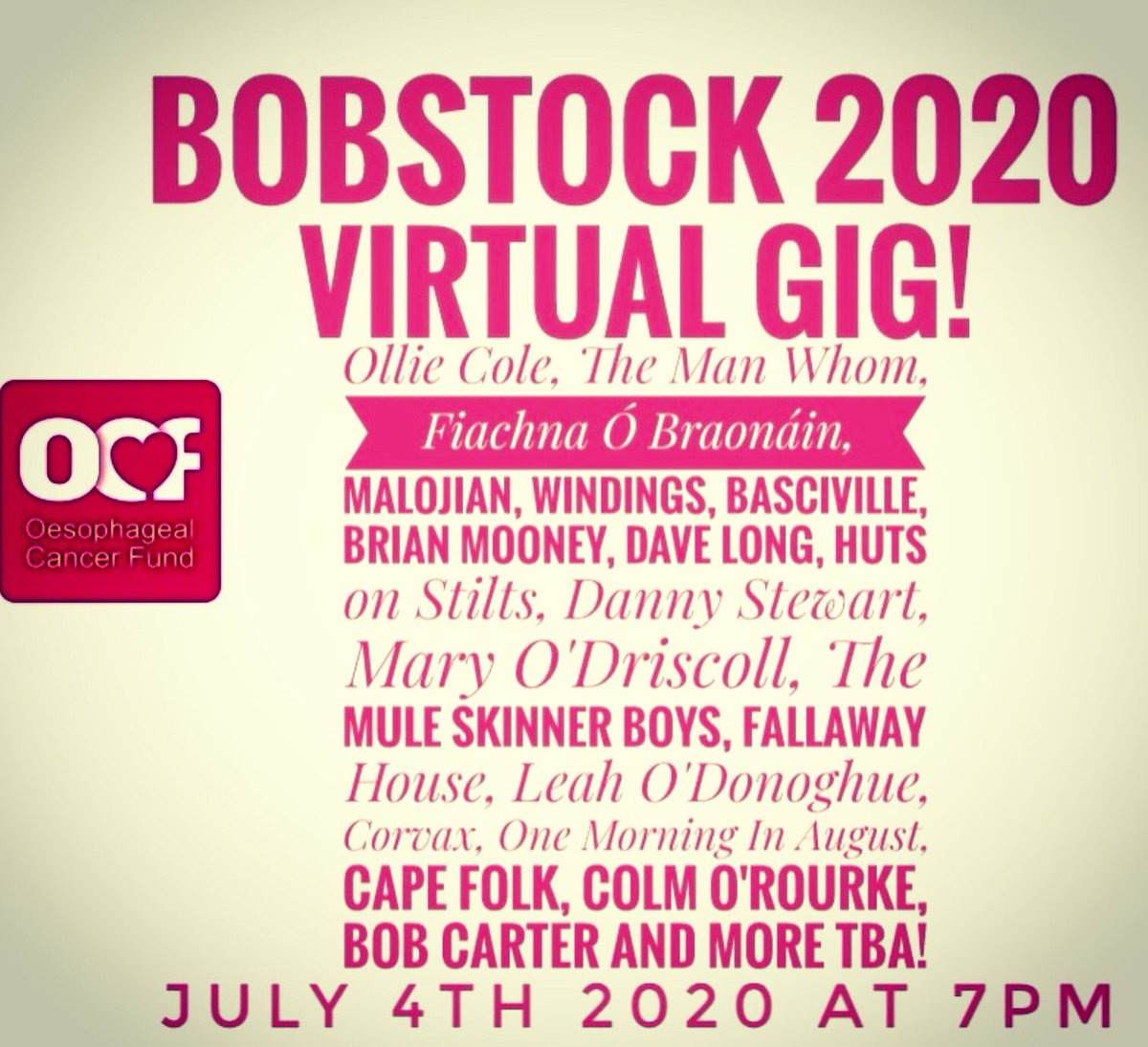 Fiachna O Braonain I M Delighted To Be Performing As Part Of Bobstock Virtual Gig In Aid Of Oesophagealcf Alongside Malojian Themanwhomian Onemorninaugust Windings Basciville Brianmooney123 Olliecole And More Saturday