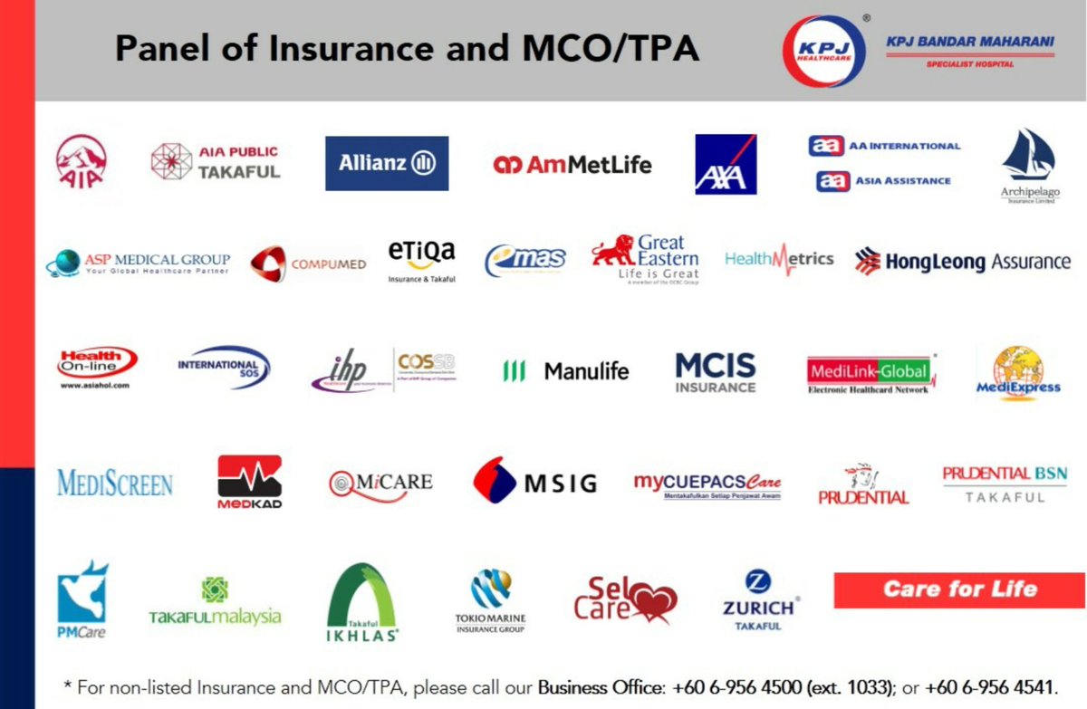 Kpj Bandar Maharani Specialist Hospital On Twitter Kpjbmshpanels Enjoy Stress Free Financial Independence When You Walk In At Kpjbandarmaharani Specialist Hospital We Accept All These Insurance Cards And Mco Tpa Cards