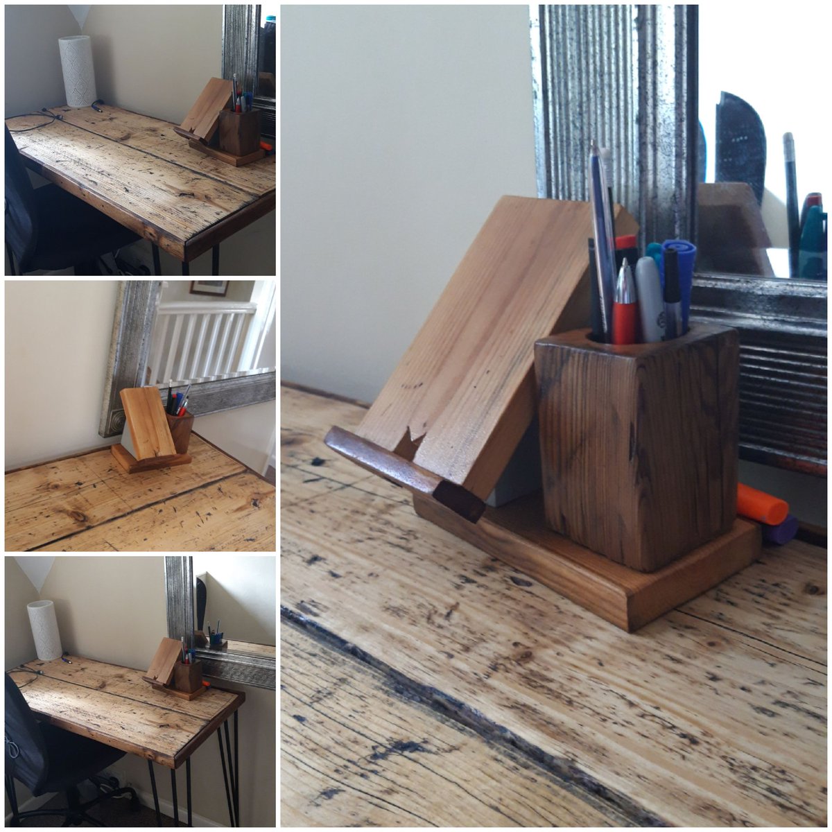 mikepvickers's tweet image. The other half has been partly working from home using the kitchen table which was uncomfortable so made her a desk for upstairs complete with mobile phone &amp;amp; pen holder. All from reclaimed wood.