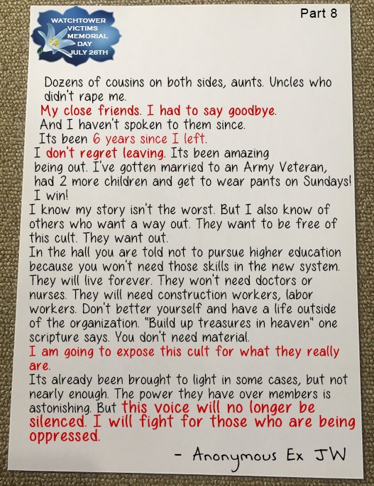 ShaltNotRepent's tweet photo. 2/2
*TW*
True story told to me by a #ExJW friend
FB: https://t.co/BxE26AfvbN
FairUse
Source: ExJW
Permission to distribute:100% true
Criticism & review UK Sect30 - Copyright&Patent Act1988
#Watchtower #Victims #JehovahsWitness #JWorg #Abuse #ChildSexAbuse #raped #TwoWitnessRule https://t.co/CQQZlCbbBk