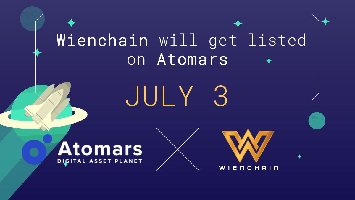AtomarsExchange's tweet photo. WIENCHAIN GETS LISTED ON ATOMARS
WIEN @wienchain trading will be effective on July 3, 2020. The following pair will be supported: WIEN/USDT
Official Website: https://t.co/8D4Cbdtwy0
#Atomars #Exchange #Wienchain #WIEN #WIENUSDT #Listing #Cryptocurrency #Crypto #Blockchain https://t.co/qScbVDGLp2