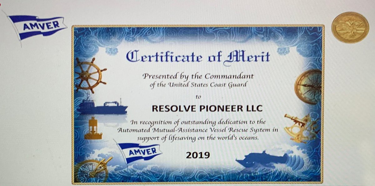 resolvemarine's tweet photo. 4 Consecutive years @resolvemarine #PIONEER #ResolveAlaska #ResponseTug received #AMVER award @NAMEPA1 #SafetyAtSea seminar recognizing #USCG availability for #EmergencyResponse ensuring #SaferOceans read the full press release https://t.co/PA9Qeet87j https://t.co/8hFjEb0U12