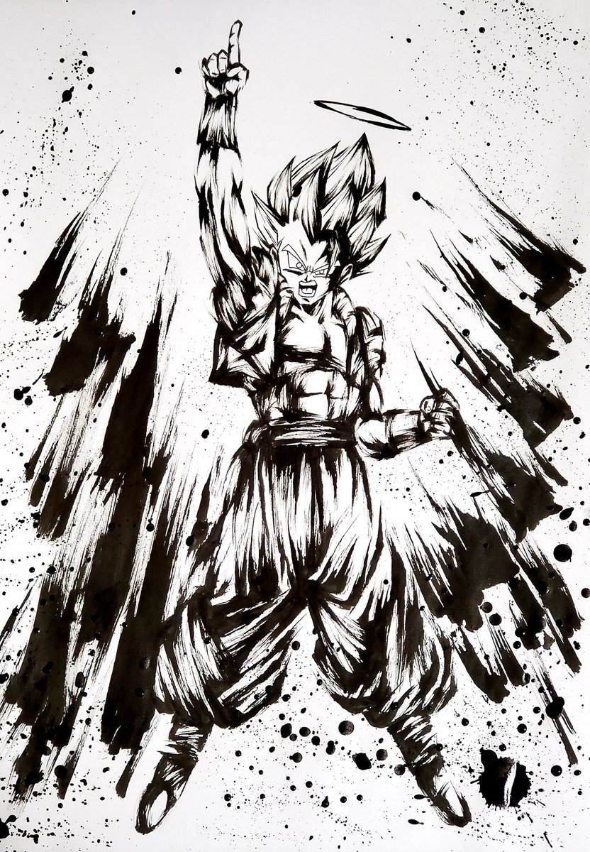 こバya4 墨絵 スーパージャネンバ 過去絵のゴジータと並べてみました ドラゴンボール ドッカンバトル 模写 墨絵 イラスト