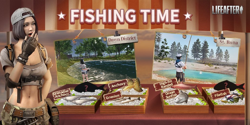 LifeAfter_en's tweet photo. #LifeAfter #FishingTime
#Specialty #MysteriousFish
Survivors, here are some edible fishes that could be caught in Dawn district and St. Rona. What type of fish do you usually catch? Have you ever caught a shark? 🦈Please share some fishing tips with us! https://t.co/Hvp5PuaKAS