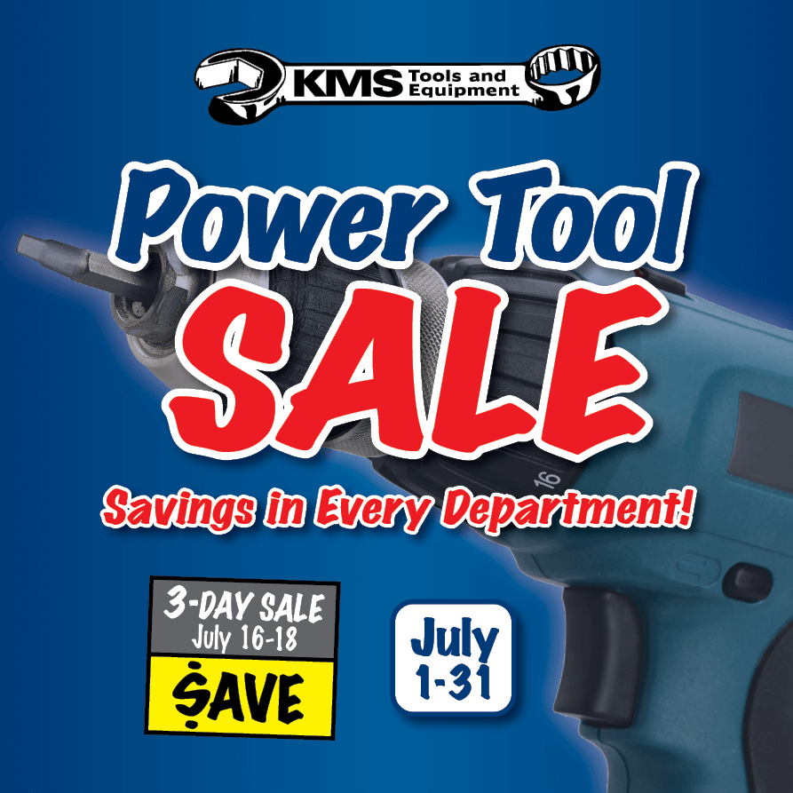 Power Tool Sale is on now at KMS Tools until July 31st! Shop in-store or online for savings in every department! Extra discounts during our 3-Day Sale from July 16-18. #PowerTools #Sale #HandTools #Woodworking #AirTools #Welding #Construction ow.ly/wYP350AasQ1