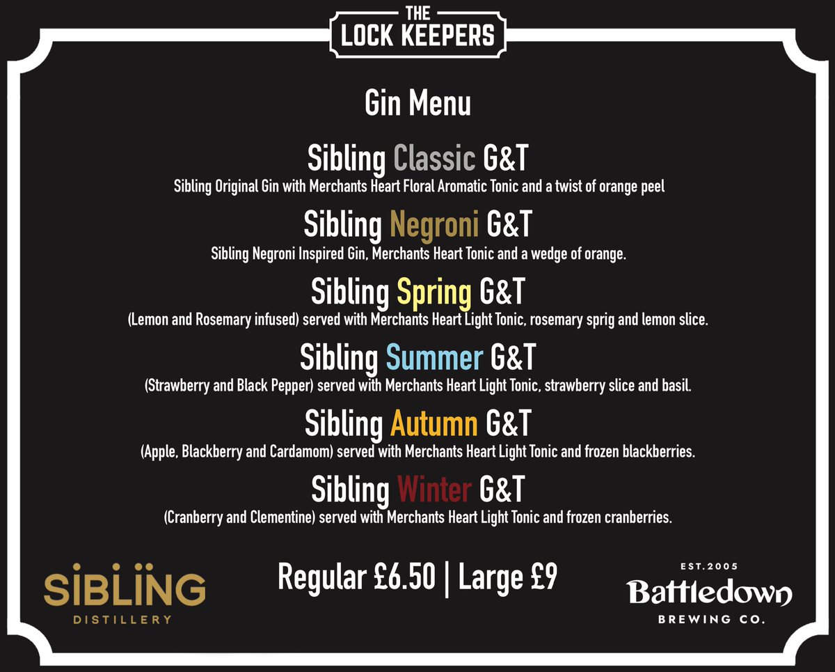 Thanks to our friends <a href="/SiblingGin/">Sibling Distillery</a> for our new #gin menu just in time for our responsible and #sociallydistanced reopening this Saturday 4th July! #lockdownuk #supportsmallbusiness #supportlocal