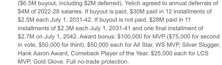 Here's the complicated details of the deferred payment agreement between Christian Yelich and the Brewers via Cot's Contracts on  @baseballpro.