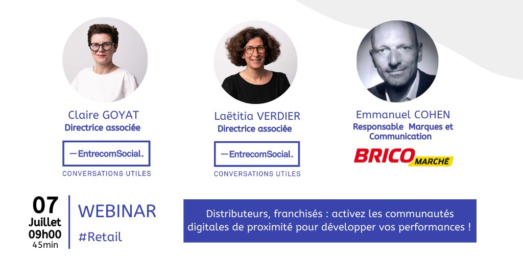 WeLoveSocial_FR's tweet photo. —#WEBINAR
Pourquoi et comment activer les communautés digitales de proximité ? Avec @laetitiaverdier @schrempfette et Emmanuel Cohen, responsable Marques & Communication @Bricomarche_Fr.
➡ https://t.co/1EFyCgTC9h
#drivetoshop #drivetoeshop #nanoinfluence #socialmedia https://t.co/xzEXti9yot