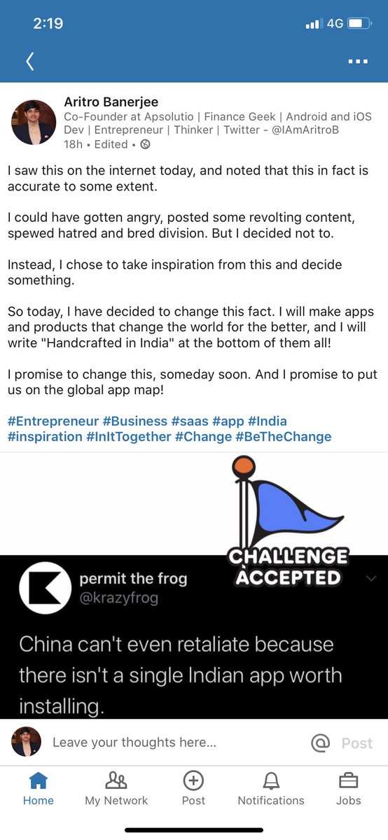IAmAritroB's tweet photo. @anandmahindra It is a rallying cry Sir! It made me pledge to make more such products like @FinakyaApp , and this time, for the whole world! https://t.co/ZFS7UvB9qx