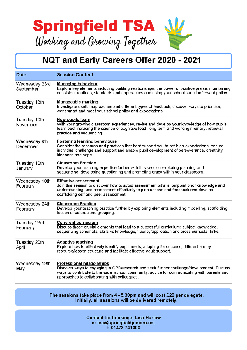 New NQT and Early Career CPD sessions starting in September. Join us for sessions dedicated to Manageable Marking, Behaviour, Classroom Practice, Assessement, How pupils learn and much more! #nqt #CPD