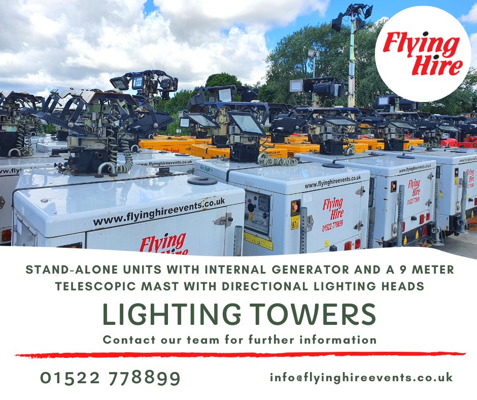 Flying Hire Ltd. can provide you with several lighting options to choose from. Whether you require lighting for a small area or a stadium-sized football pitch, we can light the way.

#flyinghire #lightingtowers #festoonlighting #lighitnghire