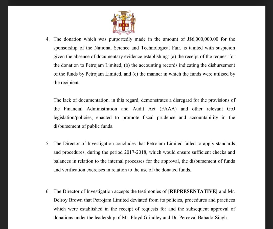 11. The Integrity Commission has found that in instances Petrojam disregarded the Fiscal Administration Audit Act which seeks to ensure accountability in the disbursement of public funds.