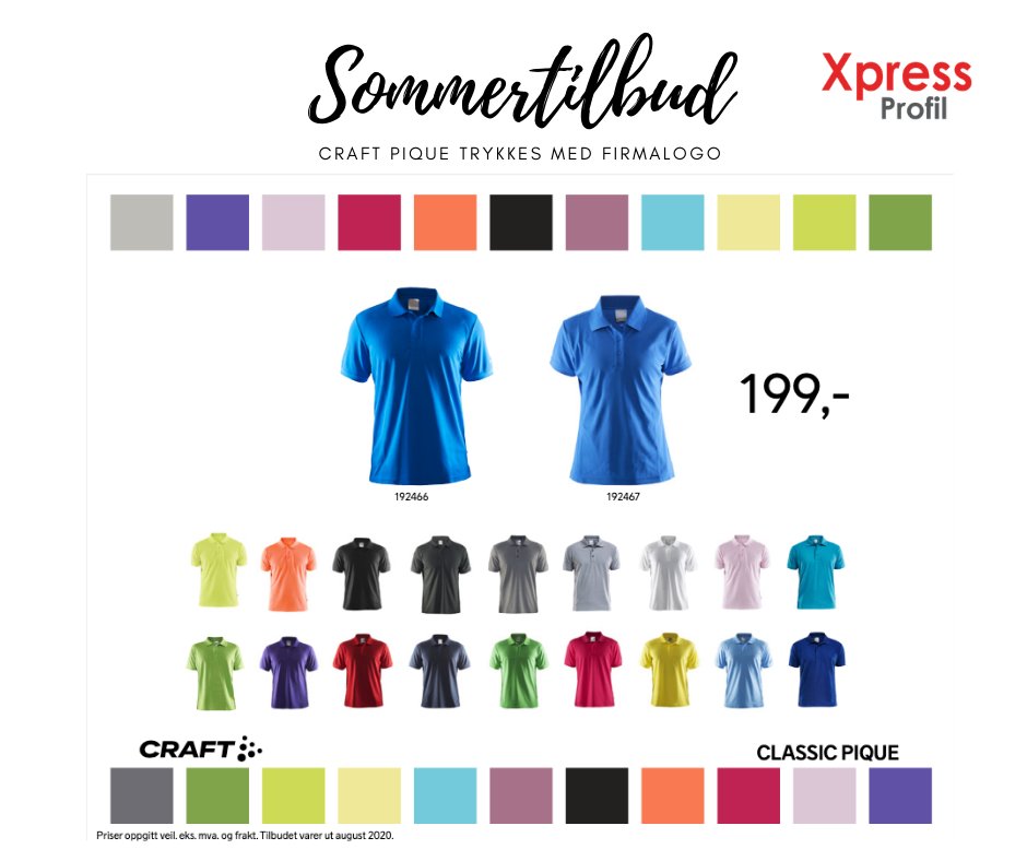 xpressprofil's tweet photo. Sommeren er her, tilbud på Craft pique i fine sommerfarger, ta kontakt for tilbud og skisse med din firmalogo. #firmagaver #firmaskjorter #craft #sommer2020 https://t.co/ZSdtjmleuZ
