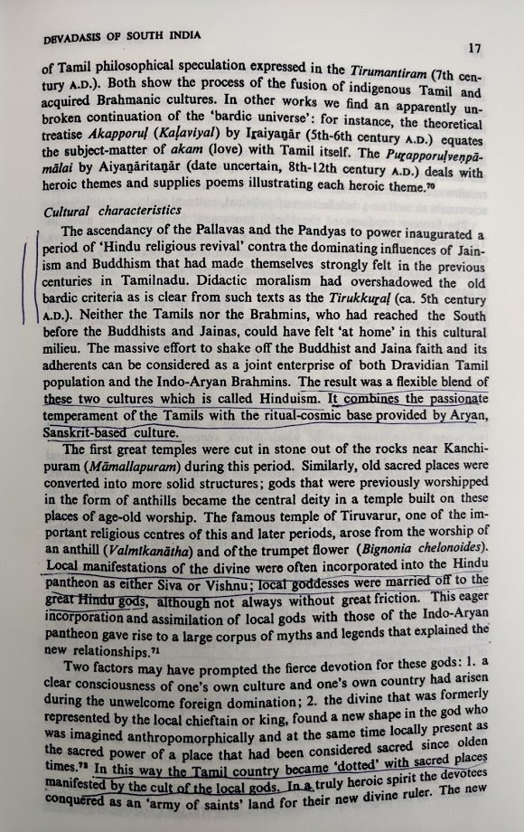 In antiquity, south concluence with north is the way their temples were built. From Ant-Hill worship to first solid rock-cut temple of Kanchipuram.Local Goddesses were married to Hindu Gods. Hence a conjunction of local gods with Hindu God give rise to 'Local Gods'6/n