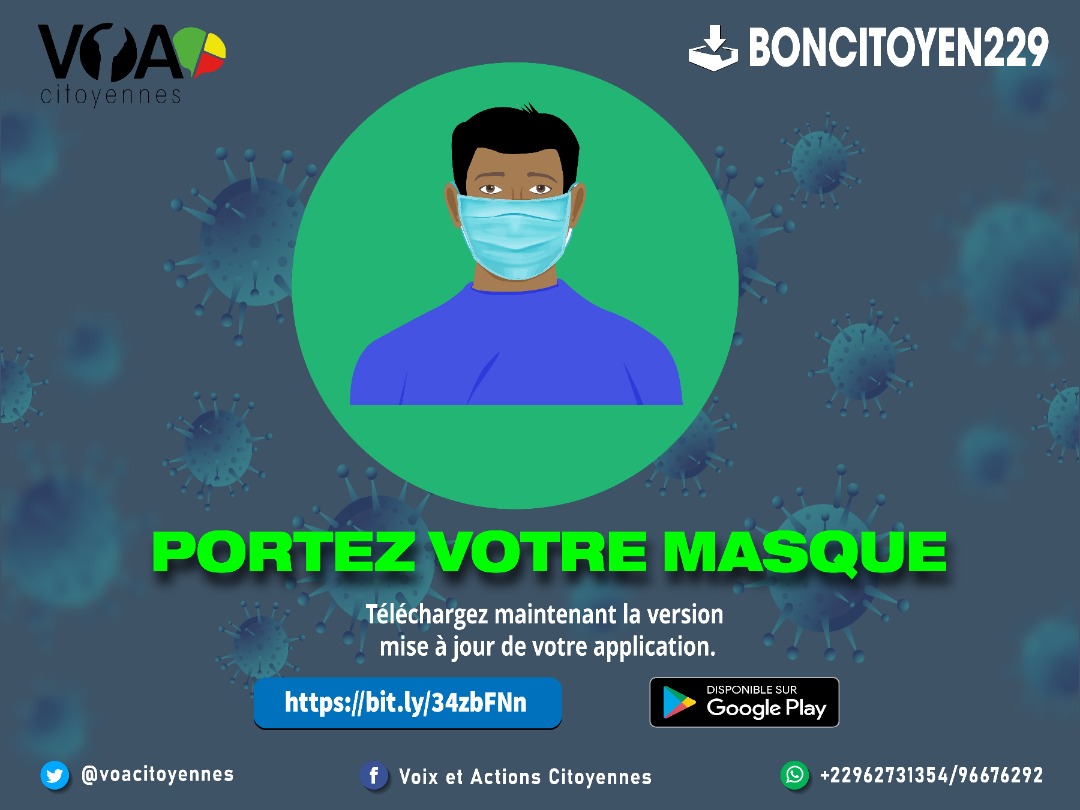 RacinesInfos's tweet photo. #PortezVotreMasque 😷 est nécessaire pour réduire les risques de contamination du #Covid19   
#Covid19bj
#boncitoyen229 https://t.co/ApKWdiDlKW