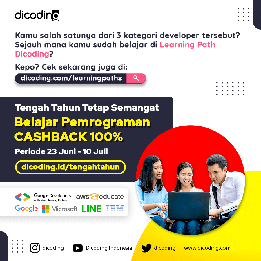 dicoding's tweet image. Belajar di Dicoding, skill-mu berstandar dunia 🌍
Intip slide ke-2 agar semakin yakin
Tak usah ragu. Segera ambil kesempatan cashback 100 % yg terbatas hingga 10 Juli saja
👉 dicoding.id/tengahtahun
#dicoding #dicodingacademy #belajarprogramming #infoanakit #teknikinformatika
