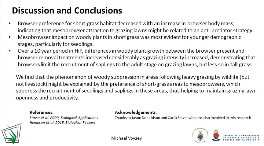 GrasslandSocSA's tweet photo. #GSSACongress55 The interaction between browsers and grassland structure plays a critical role in maintaining grassland structure and bush density https://t.co/Bsy6yZKb3D