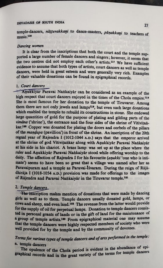 The inscription suggests that there were two types of dancers 1. Court Dancers: Very respectable, Rich, Kind-hearted. 2. Temple Dancers : They received donations in the form of Land, they donated to temple in form of Oil for Lamps, maintenance of temple artists8/n