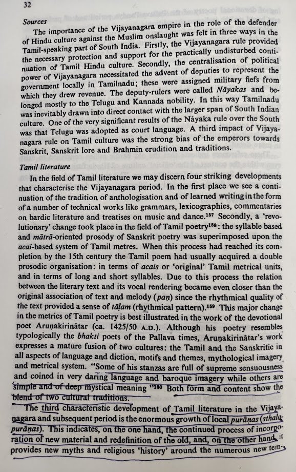 Southern Music, Dance, Grammers, Poetry started to be influenced by Northern culture. Local puranas (Sthala Puranas), and religious history started to form in ~15th century.Pannirupattiyal (Grammer 1178-1218AD) having 36 Prabandhas became 96 by 16th Century10/n