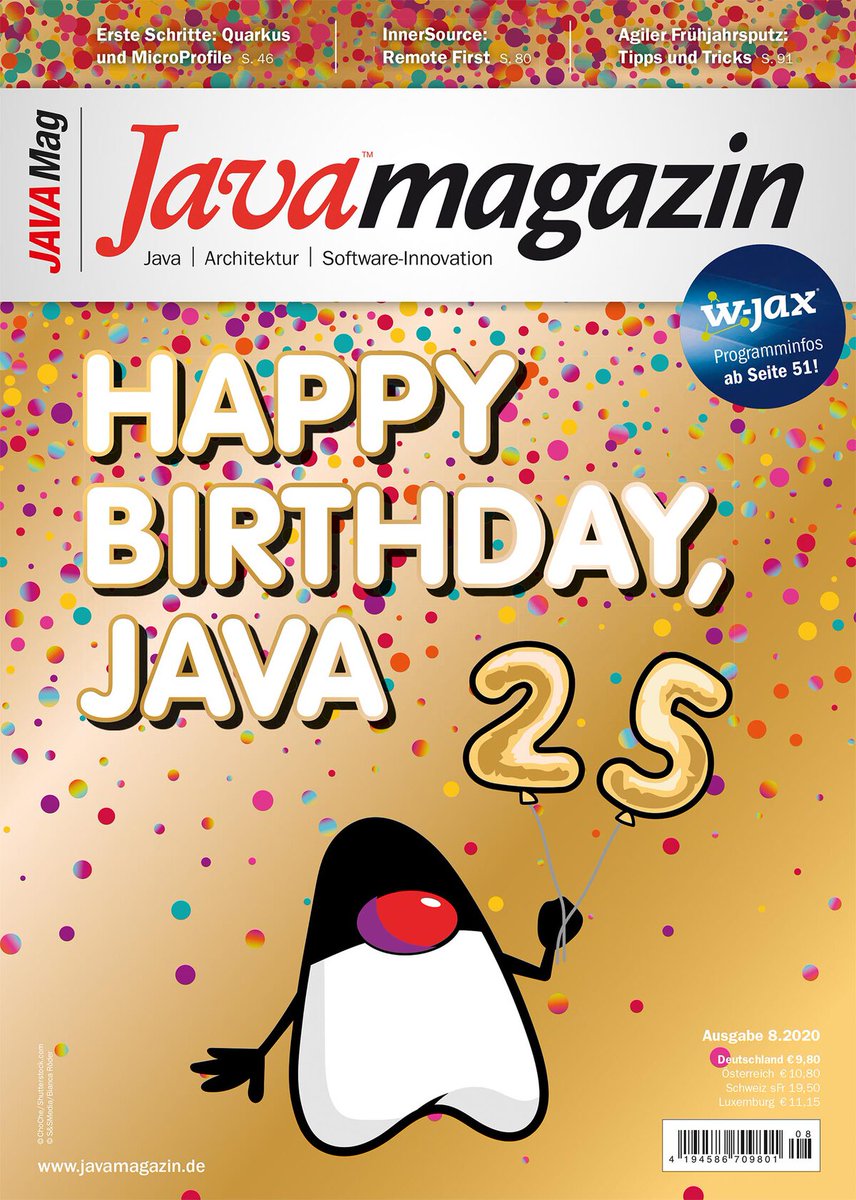 JAXenter's tweet image. Java Magazin 8.20 erschienen: Happy Birthday, Java! Wir zelebrieren 25 Jahre Java - mit Experten-Interviews, Rückblicken und grandiosem Artwork von @milkialmond bit.ly/2Zqg5DV #java #jdk #25yearsofJava #25jahreJava