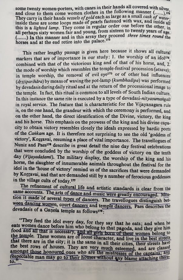 The travellogues from 16th period is evident to the respect of Temple Dancers and Court Dancers.Devdasi's role to protect evil influences on rulers and adorning his court was prominent during rulers of VIjaya nagar11/n