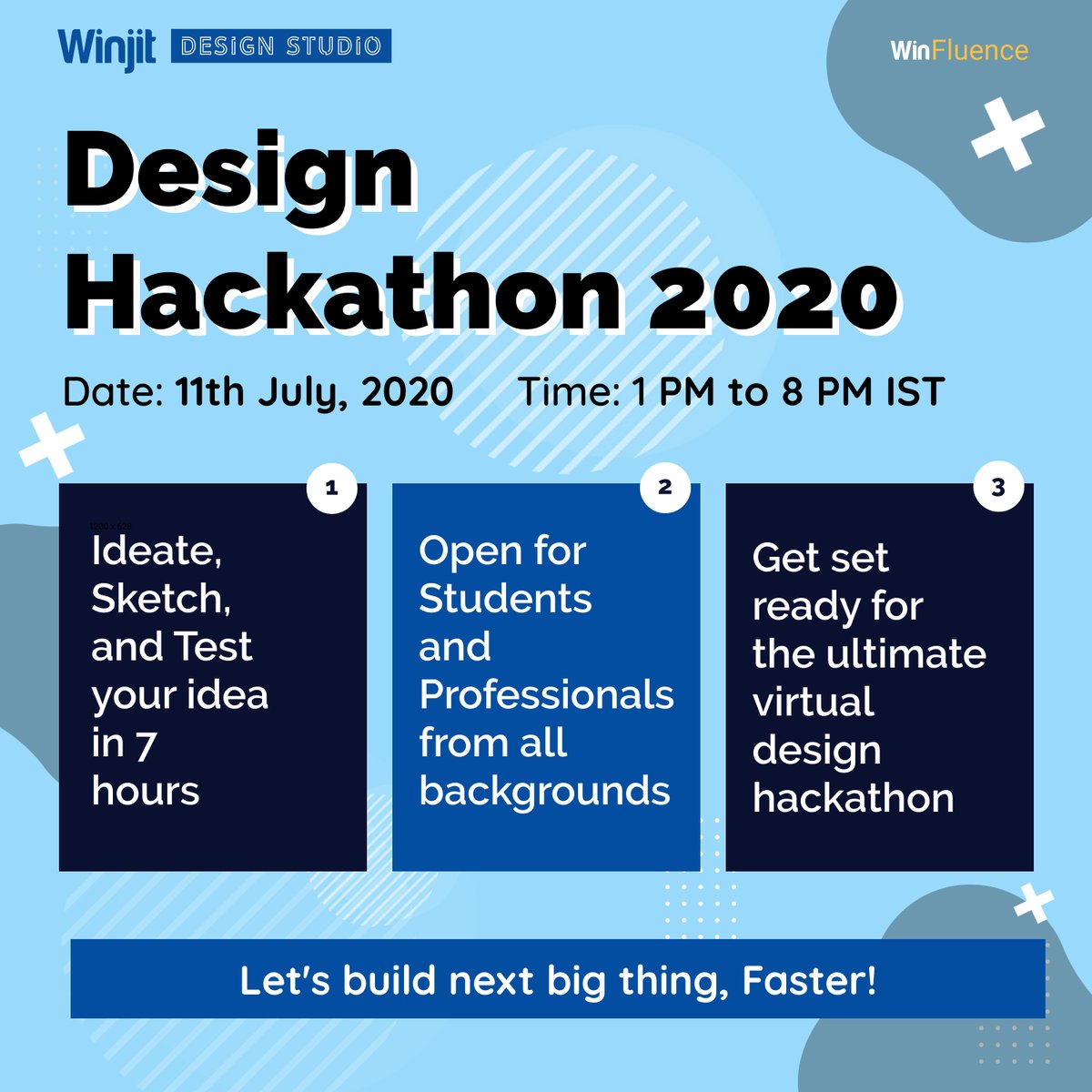 WinjitTech's tweet image. 9 days left to register! Winjit Invites students and professionals of all backgrounds to join us in our Virtual Design Hackathon 2020.

Do you have what it takes?

Register now: lnkd.in/gyNiHsa

#Hackathon #UXDesign #WinjitDesignStudio #WinFluence #virtualevent