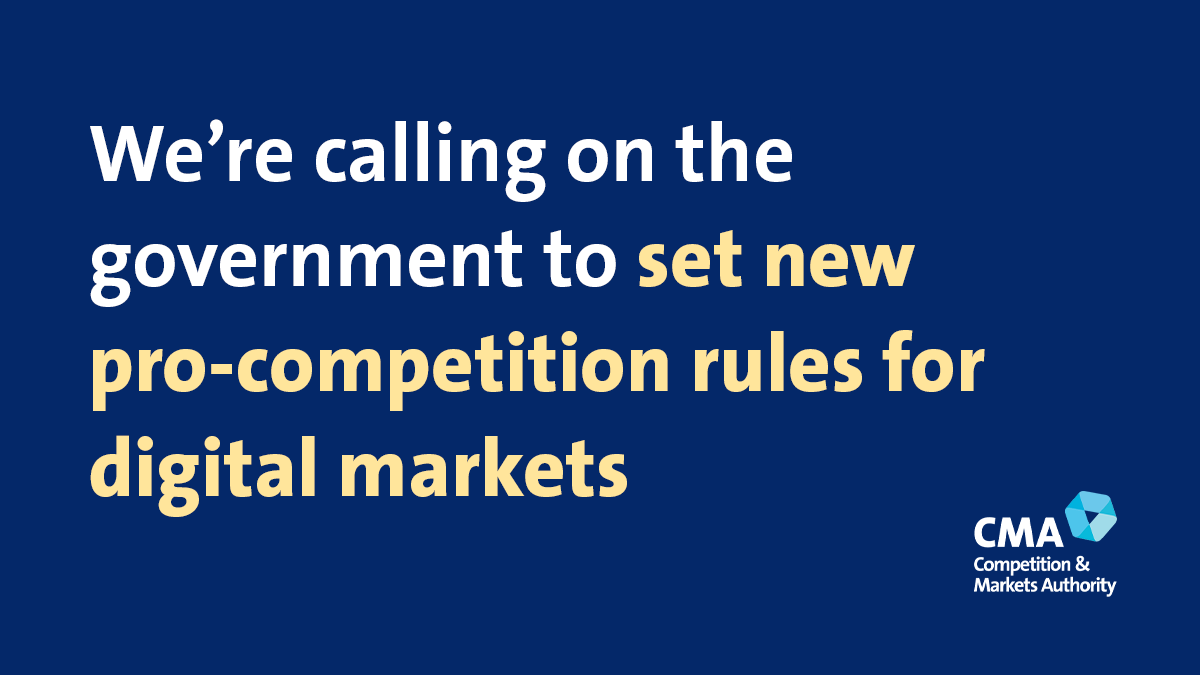 CMAgovUK's tweet photo. 📣 We’re calling for a new pro-competition regime to tackle the market power of platforms like Google and Facebook.

Read more: https://t.co/JJupsJ0kqs https://t.co/yQqdzvN4ZG