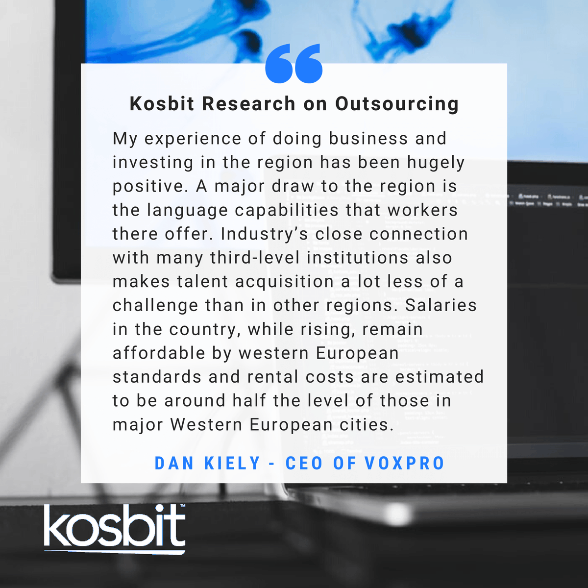 kosbitLLC's tweet photo. The study conducted by Kosbit reveals the opinions of 20 industry experts on Outsourcing potential in Eastern Europe.

#4 Dan Kiely, CEO of Voxpro

#kosbit #research #outsourcing #bpo #managedservices #IT #kosovo #sharedservices #bposervices #outsourcingservices https://t.co/jvPtPdGxO7