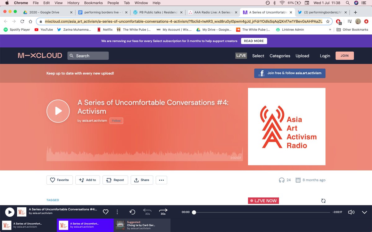 you can listen back to the session here:  https://www.mixcloud.com/asia_art_activism/a-series-of-uncomfortable-conversations-4-activism/?fbclid=IwAR3_wxd8ru0yI0pwm4gJd_jrFdrYOdlsSqAqQXnf7w1YBevGsAHPAaZUpB4and check back in to this account @ 8pm(ish) and i'll be tweeting some ~thoughts feelings and relevant bits o' discourse~ to expand and dig into it!