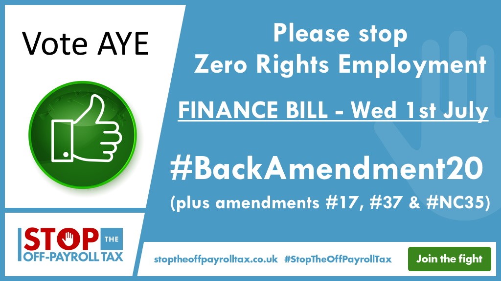 MPs need to vote to stop #ZeroRightsEmployment &amp; the flawed #IR35 #Offpayroll rules. @AJonesMP please vote to stop workers being denied employment rights. Pause the #OffPayrollTax NOW! Stand up for the #flexibleworkforce! #StopTheOffPayrollTax #StopIR35