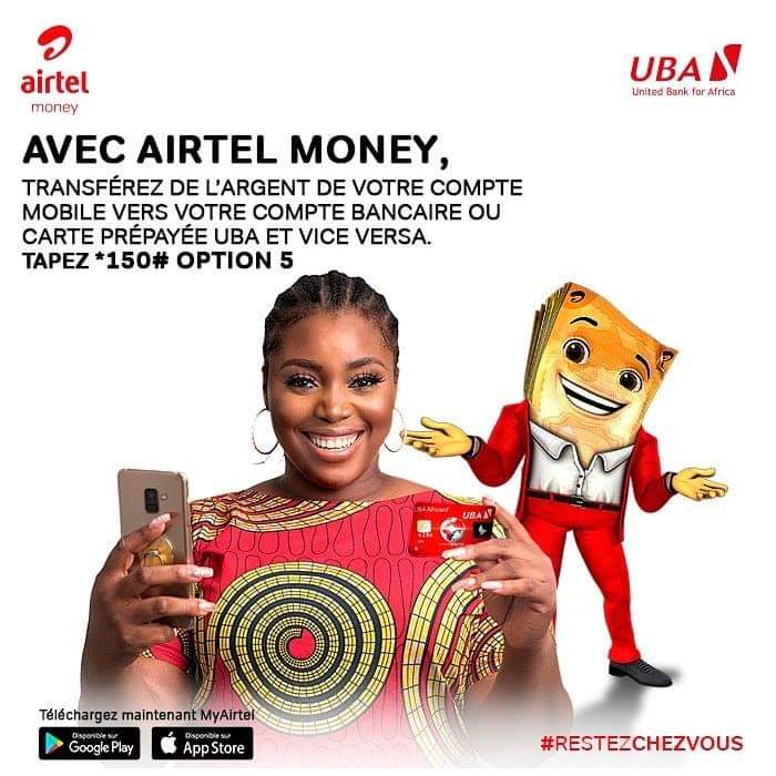 *NOUVEAU*| Rendez-vous vite dans votre agence UBA Gabon pour activer la liaison entre votre portefeuille Airtel Money et votre compte ou votre carte VISA UBA.