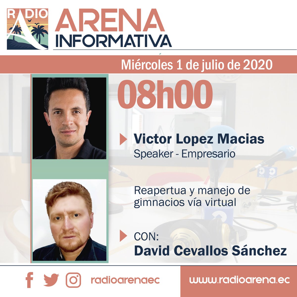 RadioArenaEc's tweet photo. Sintonice Radio Arena 93.7 

Victor López, nos habla sobre la apertura de gimnasios via virtual con David Cevallos

Escúchenos en audio real a través de la https://t.co/wzv9OaKJ70 https://t.co/fzLe3oHSL1