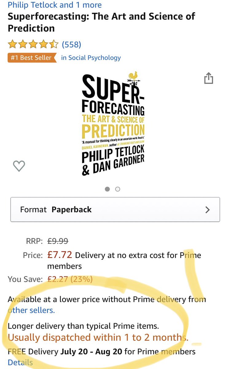 Well this could be awkwardSpads trying to get hold of a copy of Superforecasting ahead of the away day are discovering that it is sold outAmazon says it won't be available for *one to two months*