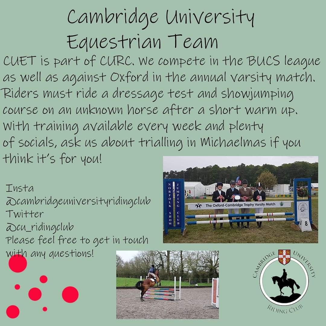 What about the team? See below for info. CUET has three teams who all compete in BUCS and Varsity. Drop us a message with any questions about the team, trialling or anything else!
<a href="/CamUniSport/">University of Cambridge Sport</a> @BeCambridge #CambridgeSport #CambridgeOpenDays