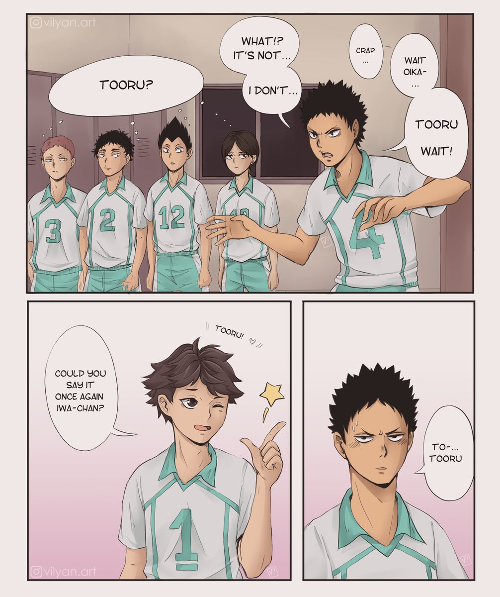 ? Iwaizumi knew he screwed up. ?
But Oikawa couldn't stay mad at Iwa-chan for too long.
From left to right.
Continuation of this comic where all Seijoh sings 'Oikawa you should have come to Shiratorizawa'. 
#haikyuu #iwaoi #hqfanart #haikyuufanart 
