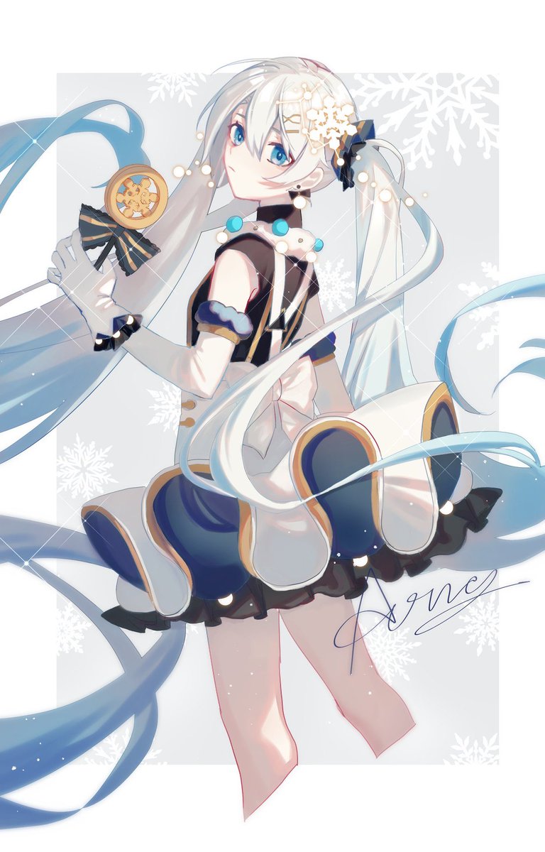 hatsune miku ,yuki miku 1girl twintails very long hair long hair solo gloves holding  illustration images