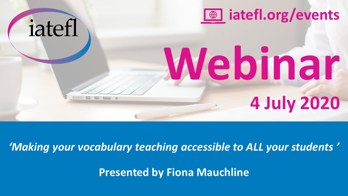 Webinar with @fionamau to get tips and activities to help make your vocabulary teaching accessible to the wide spectrum of learners we have in our classrooms. Find out more and register iatefl.org/events/107
<a href="/iatefl/">IATEFL</a> #IATEFL #ELT
#accessibility #diversity