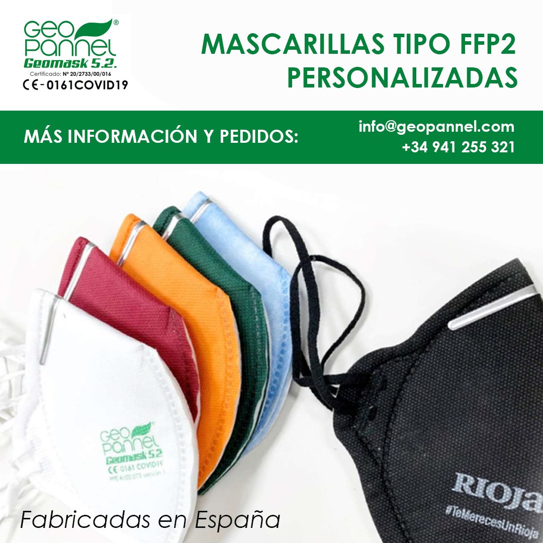Geopannel's tweet photo. MASCARILLAS PERSONALIZADAS La nueva mascarilla de tipo FFP2 Geomask 5.2 fabricada por Geopannel permite ser personalizada con el color y logotipo de tu empresa o institución.
Más información y pedidos en:
☎ +34 941 255 321
📧 info@geopannel.com
#Geopannel #Geomask #mascarillas https://t.co/H3Btdi3uMu