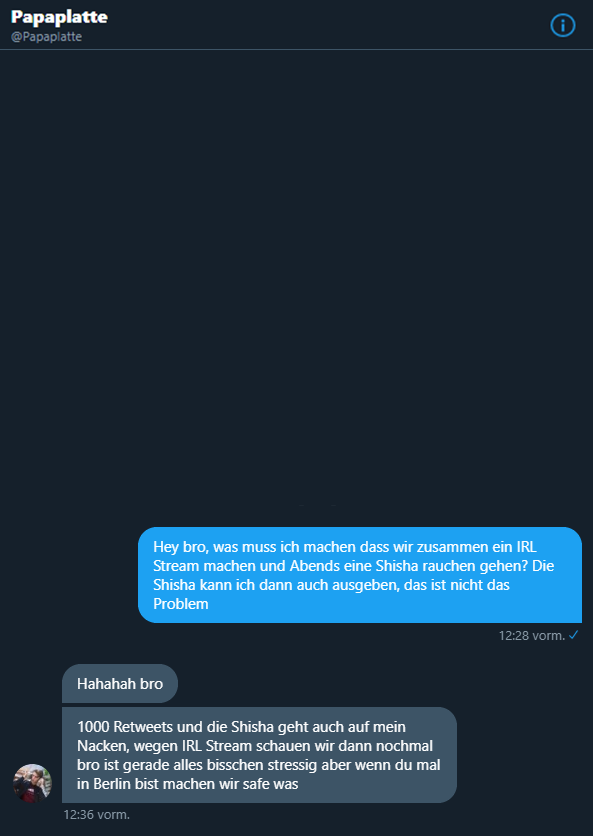 Jungs packt ihr die 1000 RT's für eine Shisha mit Kevin