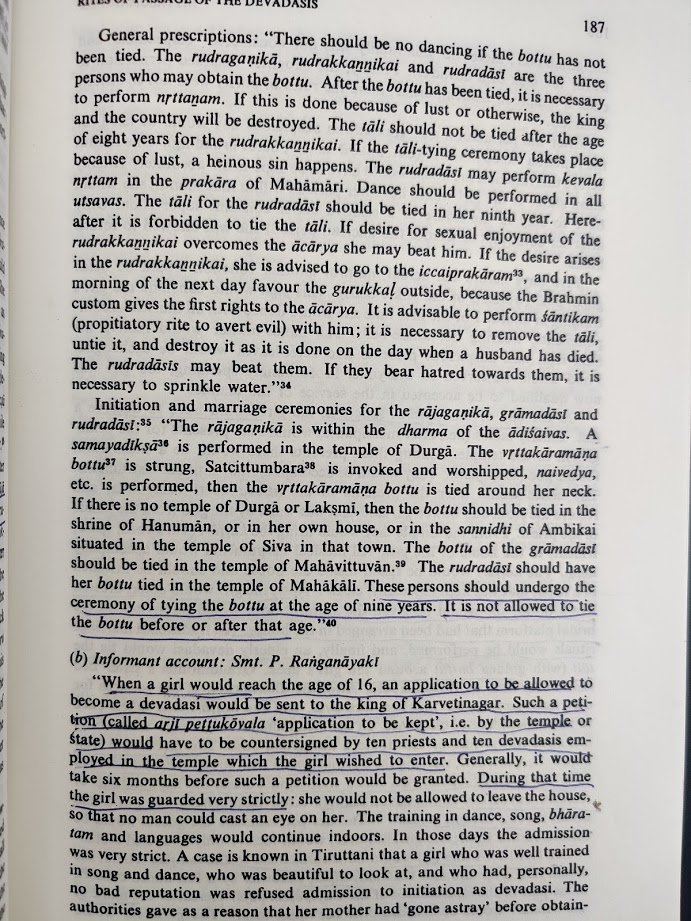 Becoming a DevDasi itself was a TOUGH ritual process of controlling Shakti and binding it with a symbolic GOD.It started with permission from King then isolation, disassociation from family, association with GOD.A Devdasi when died always wore SU-Mangali (SUHAGAN).3/n