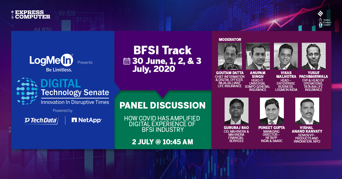 ExpComputer's tweet image. #TechSenate | Tune in to watch Live Panel Discussion on &apos;How #COVID has amplified digital experience of BFSI Industry&apos; at the #DigitalTechnologySenate - #BFSI Track tomorrow. Register Today: bit.ly/w4dtsbit #TechnologySenate
