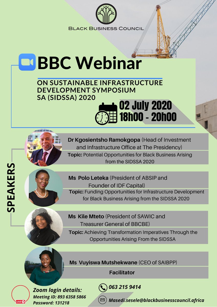 Black Business Council will be hosting an interactive webinar to discuss the recent Presidential Sustainable Infrastructure Development Symposium 2020 #SIDSSA2020