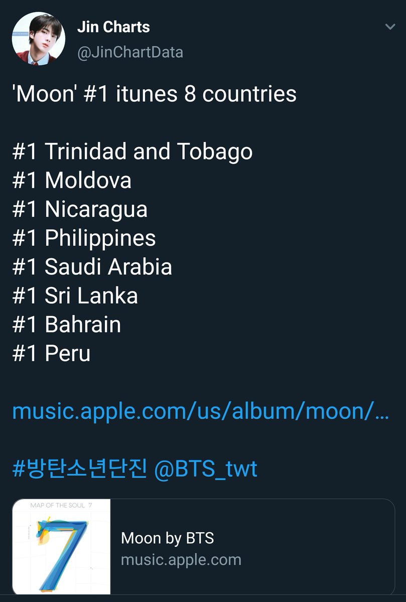 FEB 29, 2020Moon charted #1 in:- Sri Lanka- Bahrain- PeruMoon has a total of 8 #1 in iTunes this time so far. #RecorsBreakingMoon